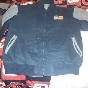 Navy Blue Bomber Jacket with Flag Patch